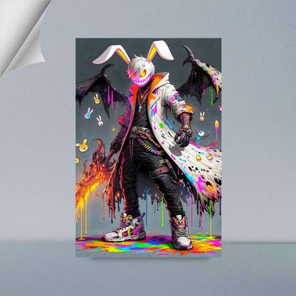 VIRGIN ART | WHITE DEVIL FACED BUNNY IN HUDDIE | DIGITAL ART | BEYOND IMAGINATION | ASTHETIC | 300 GSM A4 FRAMED POSTER FOR WALL Photographic Paper