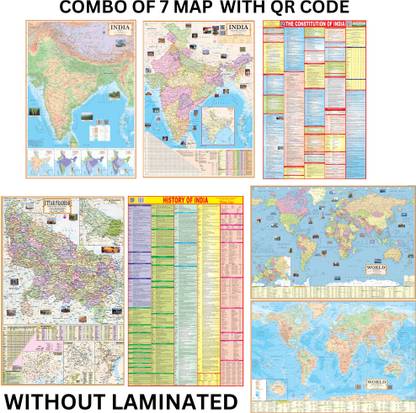 MAPS FOR UPSC (PACK OF 7) UTTER PRADESH POLITICAL, INDIAN CONSTITUTION, INDIAN HISTORY, INDIA POLITICAL, INDIA PHYSICAL, WORLD POLITICAL, WORLD PHYSICAL MAP CHART POSTER All Maps/Chart size : (40 inch X 28 inch) (23 inch X 36 inch, folded). For UPSC, SSC, PCS, Railway and Other Competitive Exam Paper Print. Paper Print