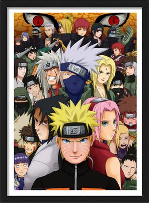 Naruto Shippude All Characters | Naruto Framed Poster with Matt Finish Black Frame Paper Print