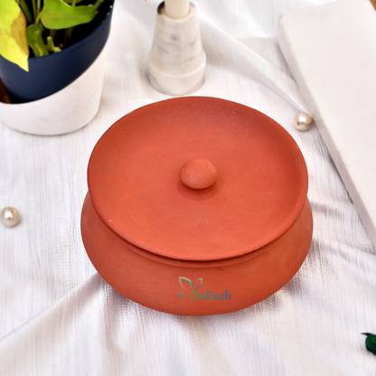 Onlinch Organic Clay Dahi Handi | Clay Handi | MItti Handi | Curd Pot Medium Size Handi 0.5 L with Lid
