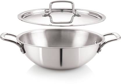 iVBOX ® Platina Induction Bottom Triply Stainless Steel Kadai, 2.6 Ltr कढ़ाही 24 cm ढक्कन के साथ