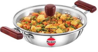 Hawkins Stainless Steel Deep-Fry Pan, Kadhai Glass (SSD25G) Kadhai 24 cm diameter with Lid 2.5 L capacity