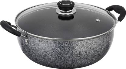 MITHALI Kadhai 24 cm diameter with Lid 2.4L capacity (Aluminium, Non-stick) Kadhai 26 cm diameter with Lid 2.6 L capacity