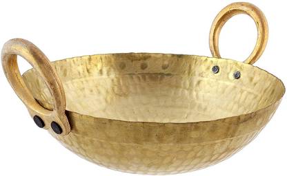 Tannu Craft Brass pital kadai tope pure brass kadhai with handle Kadhai 20 cm diameter 1 L capacity