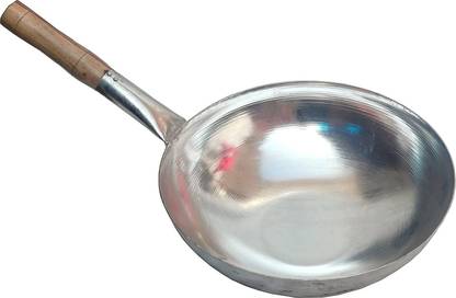 NPCPL Extra Large Chinese Wok Iron Kadhai Heavy Base 14 Inch Colour SILVER 4.8 L capacity 35 cm diameter