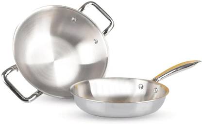 The Indus Valley Triply Stainless Steel Cookware Set- Kadai|Fry Pan - 11, 9.2 Inch Fry Pan 28 cm diameter 4 L capacity