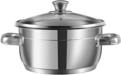 VINOD Stainless Steel Two Tone Saucepot with Glass Lid Pot 16 cm diameter 8.7 L capacity with Lid