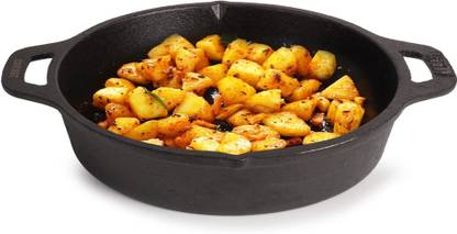 The Indus Valley Preseasoned Cast Iron Fry Pan/Skillet With Double Handle - 9.7 inch Fry Pan 24.6 cm diameter 1.8 L capacity