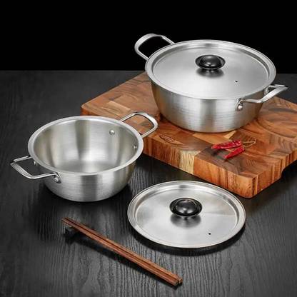 dasndas Premium Korean Ramen Noodle Pot Set of 3 Stainless Steel Stockpot Pot 22 cm, 20 cm, 18 cm diameter 1 L capacity with Lid