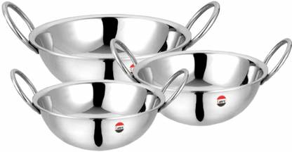 Camro Round Bottom Heavy KADHAI Set of 3 (14 No/15 No/16 No) Kadhai 28 cm, 29.5 cm, 32 cm diameter 3 L, 4 L, 5 L capacity