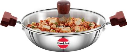 Hawkins Stainless Steel Deep-Fry Pan, with Glass Lid (SSD15G) Kadhai 15 cm diameter with Lid 1.5 L capacity