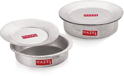 HAZEL Aluminium Langdi Patila Pot With Lid Hammered Finish Round Bottom Boiling Tope Vessels Bhagona Dekchi, Set of 2, 1700 ML, 2100 ML Tope Set with Lid 1.7 L, 2.1 L capacity 23 cm, 25 cm diameter