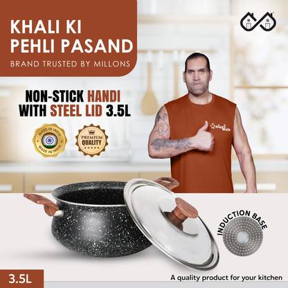 Sigri-wala Handi Non-Stick Casserole with Steel Lid Handi 3.5 L with Lid