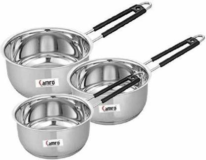 Camro Deep Sauce Pan Set of 3 Sauce Pan 18 cm, 19 cm, 20.5 cm diameter 1.5 L, 2.3 L, 3 L capacity