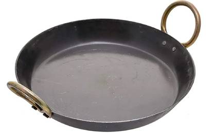 Daintree Heavy Base Iron Flat Bottom Tavi Kadai Fry Pan for Jalebi Dal Tadka Traditional Loha Karahi Handcrafted Lokhand Tai for Kitchen Cooking Kadhai with Handle Taper Fry Pan 24 cm diameter 1 L capacity