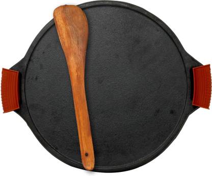 Rock Tawa Dosa Tawa 12 In PreSeason with Free Wooden Spatula,Silicon grip Tawa 30.5 cm diameter