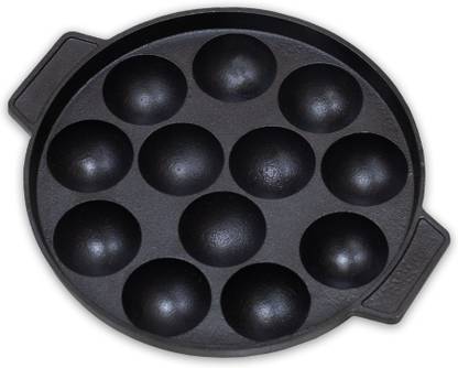 Rasa Cookware Pre-Seasoned Cast Iron Paniyaram Pan with Loop Handle | 12 Pit Paniarakkal 0 L capacity 21 cm diameter