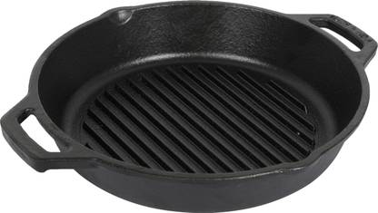 platt Pre-Seasoned Cast Iron Grill Pan 10.25inch with Sturdy Cast Iron Handles Grill Pan 26 cm diameter 2 L capacity