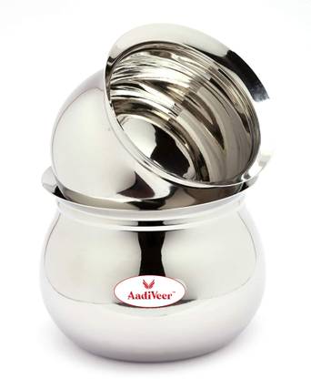 AadiVeer Stainless Steel Handi| Steel Pot | Milk Pot | Dahi Handi | Biryani Handi 0.45 L, 1.35 L