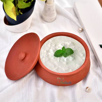 Onlinch Organic Clay Dahi Handi | Clay Handi | MItti Handi | Curd Pot Medium Size Handi 0.5 L with Lid