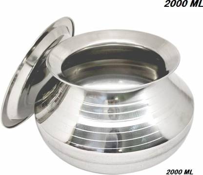 Thathera steel Handi degchi with Lid Glossy Finish Handi 2000 ML with Lid Handi 2 L with Lid