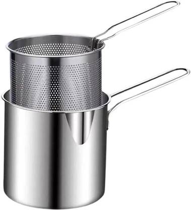 SG-Mart 1200ml Stainless Steel Frying Pot | Detachable Mini Fryer Pan with Strainer | Fry Pan 12 cm diameter 1.2 L capacity