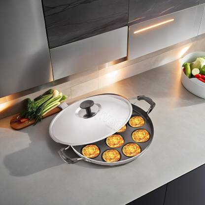 iVBOX Eco-Plus Non-Stick Appam Maker 12 Cavity Paddu Pan Paniyarakkal Patra Paniarakkal with Lid 1 L capacity 23 cm diameter