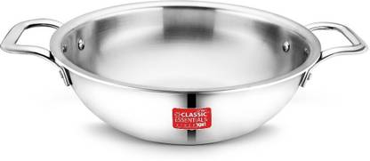 Classic Essentials Triply Kadhai, 3 Layer Stainless Steel Cookware Kadhai 20 cm diameter 1.5 L capacity
