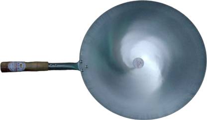 A S Enterprises 18 inch Shiny Quoted Chinese woks Chinese Iron Kadai with Wooden Handle,Wok Wok 6 L capacity 40 cm diameter
