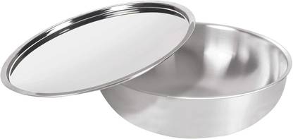 GEM RAJESH Triply Stainless Steel Tasra Induction and Oven Compatible Tasla with Lid 3 L capacity 24 cm diameter