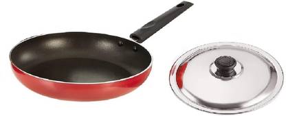 Dynore Aluminium Non Stick, Induction Base Frypan With SS Lid, Red 23 cm, 1300 ML Fry Pan 23.5 cm diameter with Lid 1 L capacity