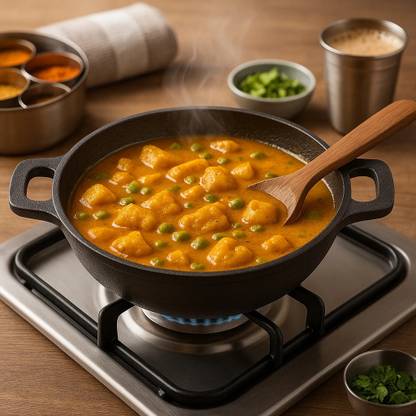 PACIFICFOUNDRY Super Smooth Cast Iron Cookware Kadhai 20.4 cm diameter 1.7 L capacity