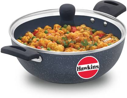 Hawkins Ceramic Deep, Granite Glass,Grey (ICK35G) Kadhai 26.1 cm diameter with Lid 3.5 L capacity