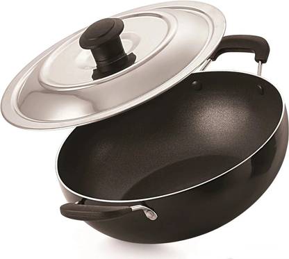 paasapahce Kadhai with SS lid, Induction and Gas Compatible, 23.5cm diameter, non stick Kadhai 23.5 cm diameter with Lid 2 L capacity