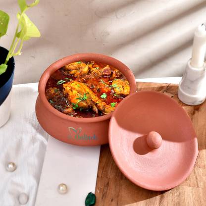 SOMUDEE Organic Clay Dahi Handi | Clay Handi | MItti Handi | Curd Pot Medium Size Handi 0.5 L with Lid