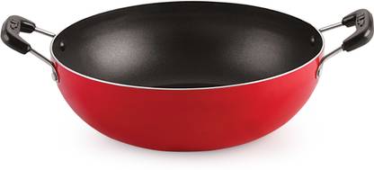 NIRLON Aluminium Nonstick Dishwasher Safe Deep Kadhai - 21 cm, 1.5 L, Red Color Wok 1.5 L capacity 21 cm diameter