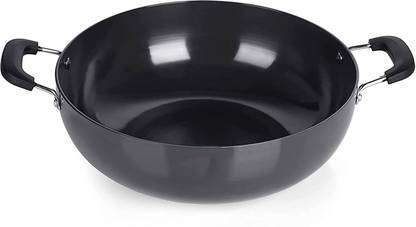 NIRLON Hard Anodised Deep Kadhai, Gas Stove Compatible - Black (3 Litre) Kadhai 24 cm diameter 3 L capacity