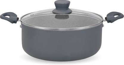 NAVRANG NONSTICK BIRYANIPOT OR STEWPOT 180 GLASS LID,IB,GREY COLOR,SOFT TOUCH HANDLES Pot 18 cm diameter 2.1 L capacity with Lid