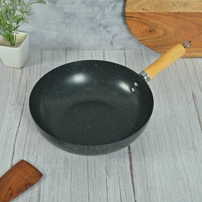 Femora Carbon Steel Stir-Fry Wok with Wooden Handle, 3 Layer Non-Stick Coating Wok 3 L capacity 28 cm diameter