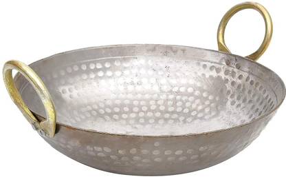 Vismay Heavy Base Silver Iron Kadhai, Kadai with Handle for Kitchen 3 Litre Kadhai 24 cm diameter 3 L capacity