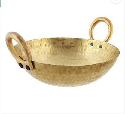 RewariCraft Pure Brass Hammered Finish Handles Kadhai 23 cm diameter 3 L capacity