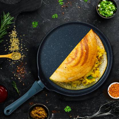Solara Granite Dosa Tawa with Soft Handle (Bezel), Gas Compatible, Tawa 28 cm diameter