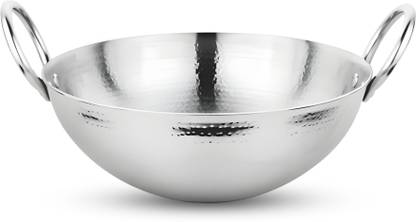 PRABHA by Prabha Kadai for Cooking | Steel Kadhai | Hammered Finished Stainless Steel Kadhai | Kadhai 14.5 cm diameter 0.5 L capacity