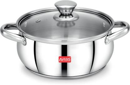 AVIAS INOX IB Belly Cookpot with Glass Lid /Gas Stove Friendly/Rust-Resistant Cookware 2 L ढक्कन के साथ