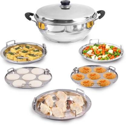 The Indus Valley Stainless steel Idli/Dhokla/Momo Maker/Multi Pot/Veg Steaming Set|5 Plates Multi Pot 29 cm diameter 4.2 L capacity with Lid