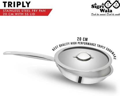 Sigri-wala Cook Healthy Triply Fry Pan 20 cm diameter with Lid 1.1 L capacity