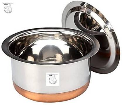 Thathera Stainless Steel Utensils Copper Bottom Tope Set with Lid/Steel Copper Tope Set with Lids/Pot and Pan Set/Milk Pan with Lids/Milk Pot with Lids/Kitchen Serving/Cookware Set/Serving Set. Tope with Lid 1 L capacity 50 cm diameter