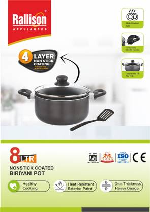 Rallison Appliances BIRYANI POT/STEWPOT/STEWPAN24 cmdia withLid 5 L capacity (Aluminium, Non-stick) Pot 28 cm diameter 8 L capacity with Lid