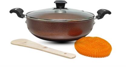pixxon KADAI LARGE 4MM THICKNESS 280MM DIA WITH GLASS LID INDUCTION BASE Kadhai 28.5 cm diameter with Lid 2 L capacity