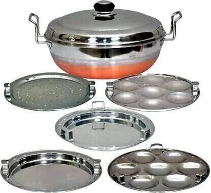 PBD Lifestyle Standard Idli Maker (Multi Kadai 5 Plate 14 Idli ) Induction Bottom Cookware Set (Stainless Steel, 1 - Piece) Kadhai 32 cm diameter with Lid 5 L capacity